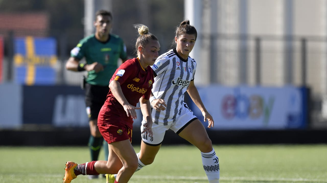 Sofia Cantore of Juventus during the Women Serie A match between Juventus and AS Roma at Juventus Center Vinovo on September 16, 2022 in Vinovo, Italy.