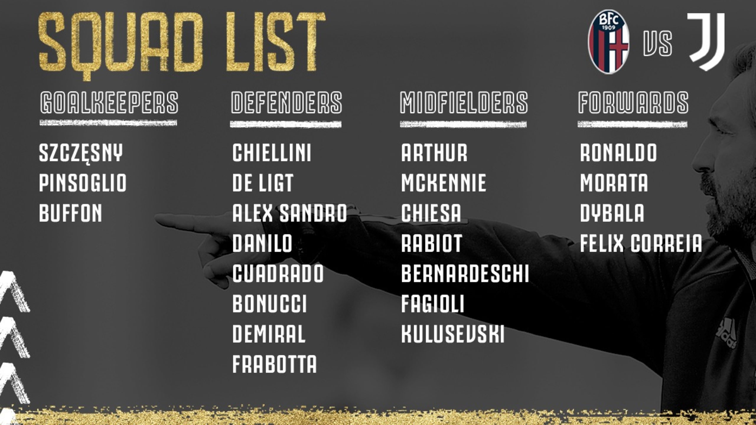 لیست بازیکنان تیم برای دیدار با بولونیا