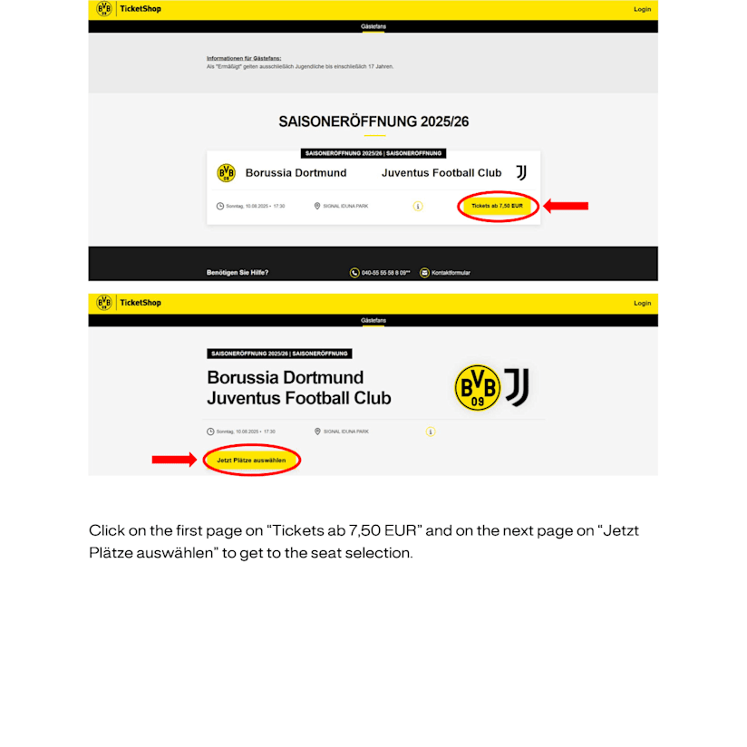 Istruzioni acquisto biglietti Borussia Dortmund - Juventus