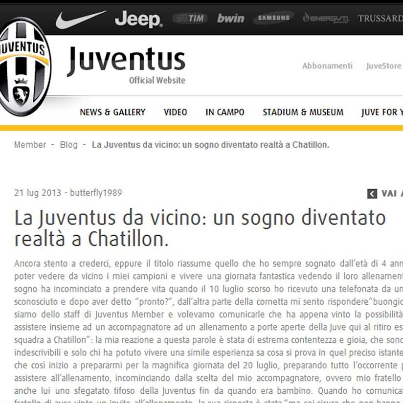 Diventa blogger, vinci la Juve!