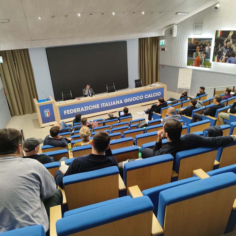 Cristiano Giuntoli and Stefano Braghin speak at Coverciano