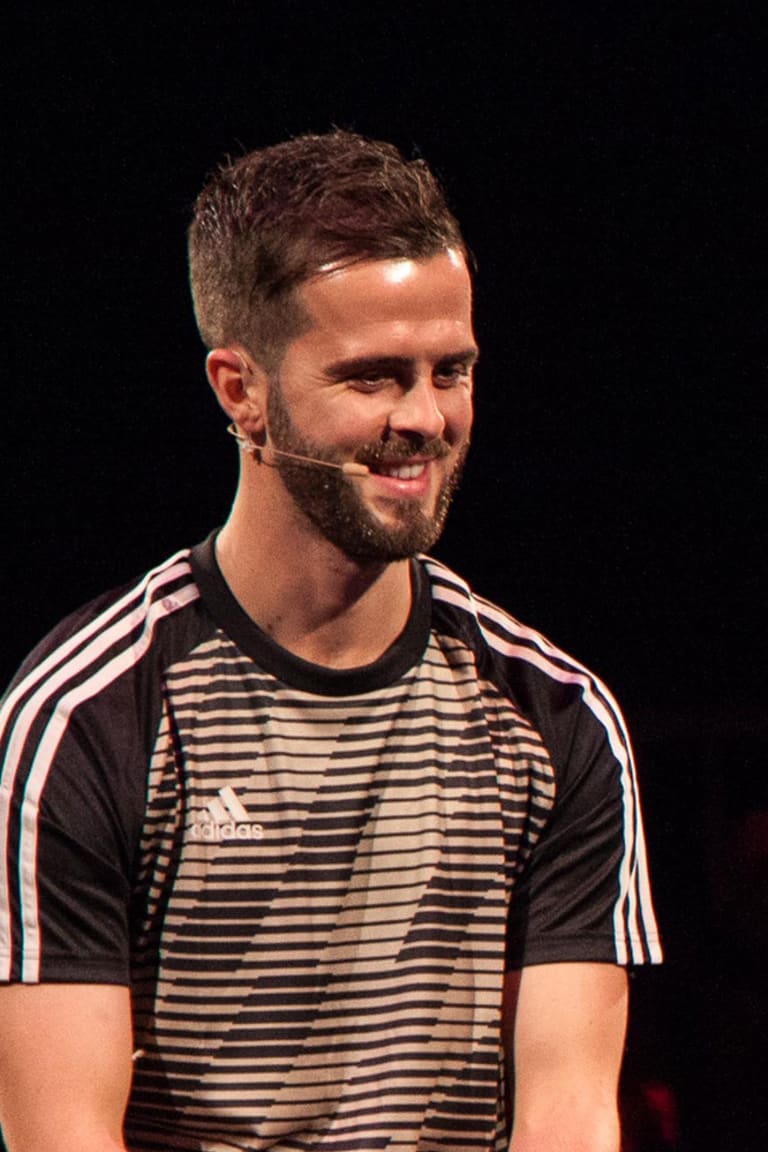 Miralem Pjanic speaks at adidas event in Milan