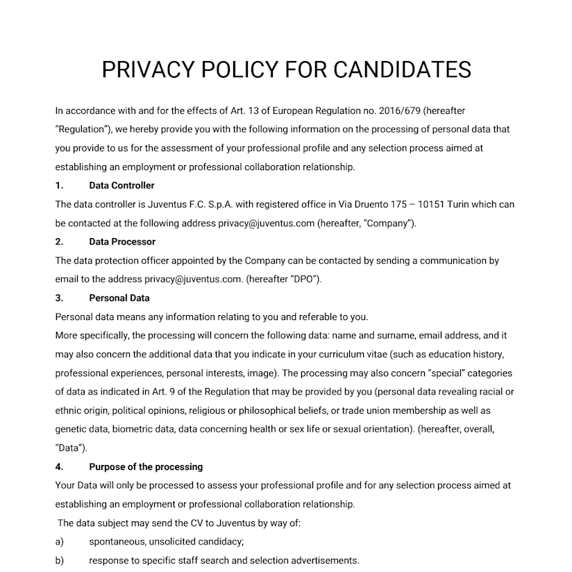 Privacy Policy for candidates